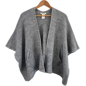 Wool Alpaca Chunky Knit Open Front Cardigan Sweater Gray Womens